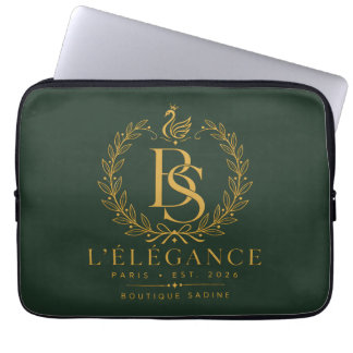 L'Élégance Gold Heritage Laurel Monogram Forest Gr Laptop Sleeve