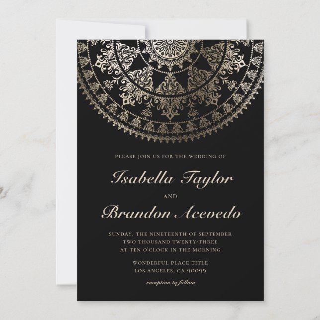 L'Elégant Solar Mandala Wedding Invitations Gold (Devant)
