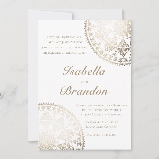 L'Elégant Solar Mandala Wedding Invitations Gold (Devant)