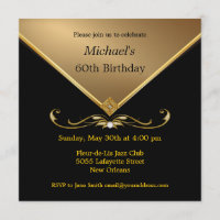 L'élégante Gold Black 60th Brithday Invitations