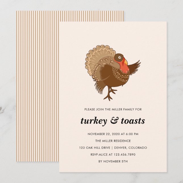 L'élégante Turquie Thanksgiving Party Invitation (Devant / Derrière)