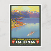 Leman lake Switzerland vintage travel Postcard