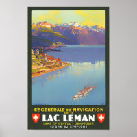 Leman lake Switzerland vintage travel Poster