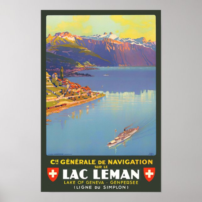Leman lake Switzerland vintage travel Poster (Front)