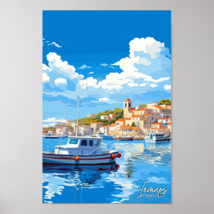 Lemnos Greece Art Vintage Travel Illustration Poster