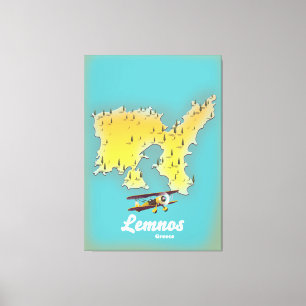Lemnos greece retro map canvas print