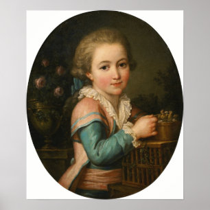 Lemoine - Portrait Of A Boy Feeding Two Birds Poster
