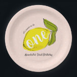 Lemon 1st Birthday Blush Pink Paper Plate<br><div class="desc">This cute " It's sweet to be one " girl's 1st / first birthday paper plate features a blush pink background with a lemon with green leaves. Change the background colour and personalize it for your needs. You can find matching products at my store.</div>