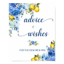 Lemon Advice & Wishes Bridal Shower Table Sign