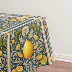 Lemon Almafi Blue Mediterranean Art Nouveau Tablecloth