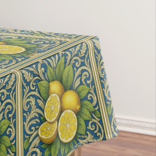 Lemon Amalfi Blue Mediterranean Art Nouveau Tablecloth