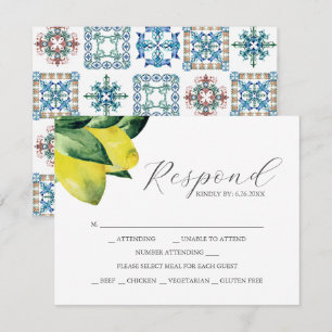 Lemon Amalfi Tile RSVP Cards with Meal Choice