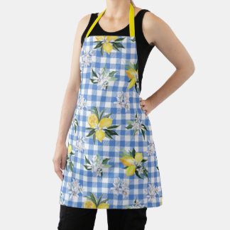 Lemon and Blue Gingham Apron for Summer