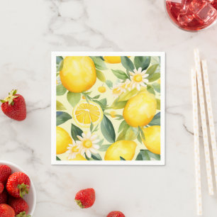Lemon and Daisy Watercolor Pattern Napkin