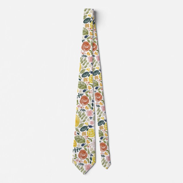 Lemon and floral botanical tie (Front)