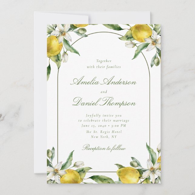 Lemon and Floral Frame Wedding Invitation (Devant)