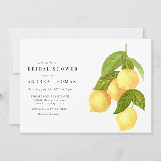 Lemon and Greenery | Botanical Bridal Shower Invitation (Front)