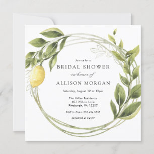 Lemon and Greenery Wreath Bridal Shower Invitation