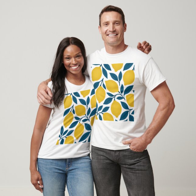 Lemon and Indigo Leaf Botanical Pattern T-Shirt (Unisex)