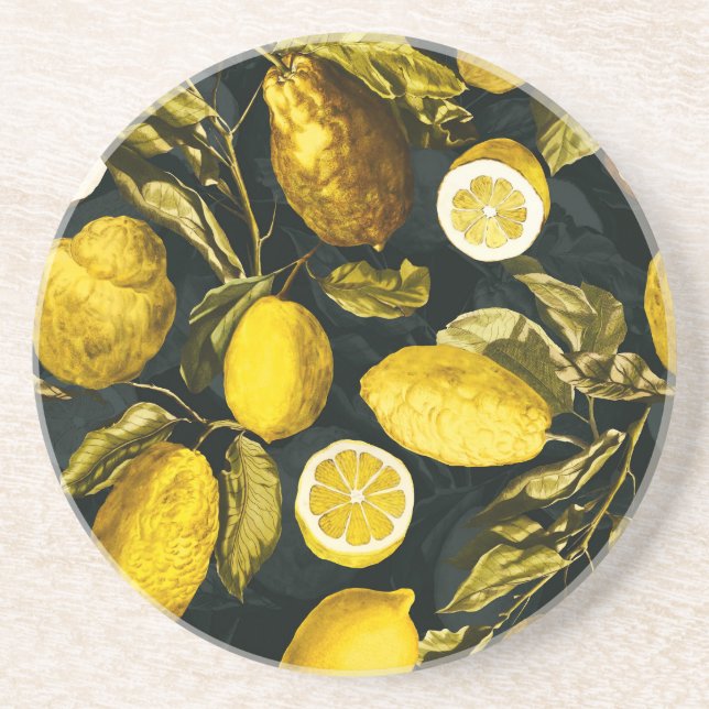 Lemon and Leaf Pattern V Coaster (Front)
