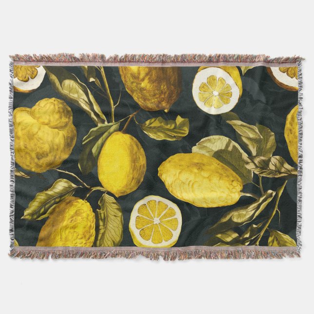 Lemon and Leaf Pattern V Throw Blanket (Front)