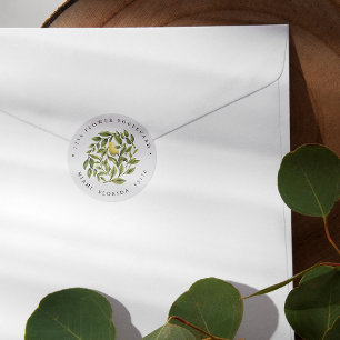Lemon and Leaves    Chic  Botanical Return address Classic Round Sticker