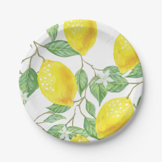 Lemon and Leaves Party Time Citrus Paper Plate (Front)