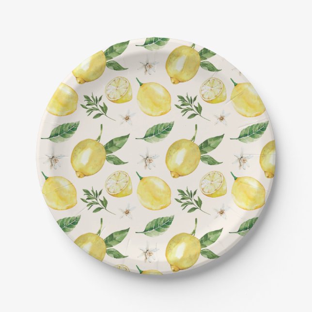 Lemon and Leaves Pattern Paper Plates (Front)