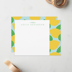 Lemon and Leaves Pattern Personalized Note Card