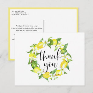 Lemon and  Lemon Blossoms Wreath Summer Thank You Postcard