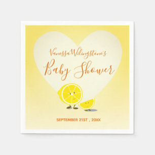 Lemon and Lemon Slice Baby Shower Heart Yellow Napkin