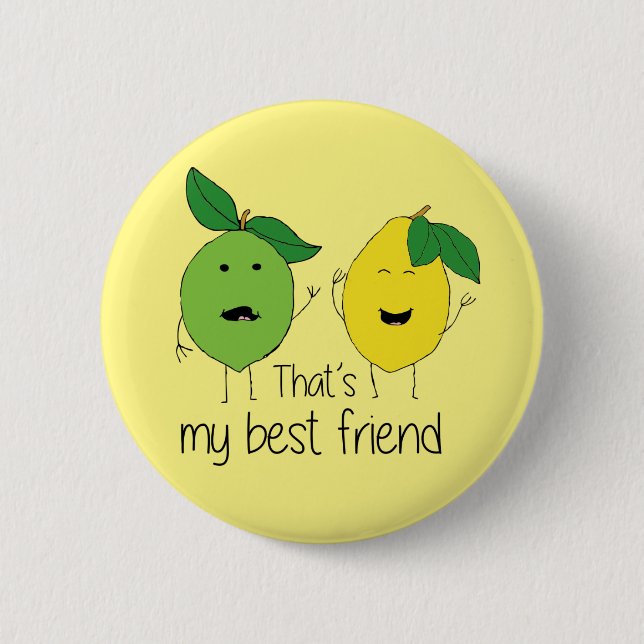 Lemon and Lime Best Friends BFF Lemon Art Besties 2 Inch Round Button (Front)