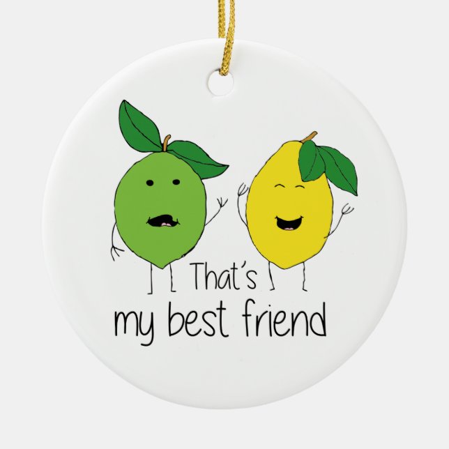 Lemon and Lime Best Friends BFF Lemon Art Besties Ceramic Ornament (Front)