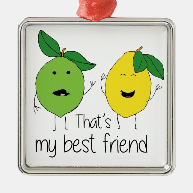 Lemon and Lime Best Friends BFF Lemon Art Besties Metal Ornament (Front)