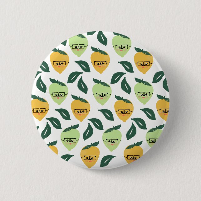 Lemon and Lime Citrus Cartoon Illustration 2 Inch Round Button (Front)