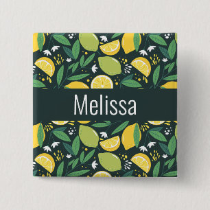 Lemon and Lime Green and Yellow Fruit Pattern 2 Inch Square Button