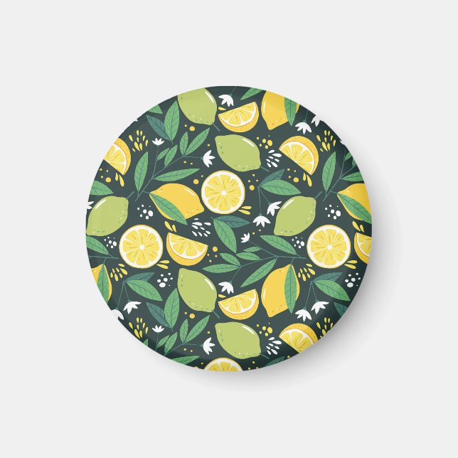 Lemon and Lime Green and Yellow Fruit Pattern Magnet (Front)