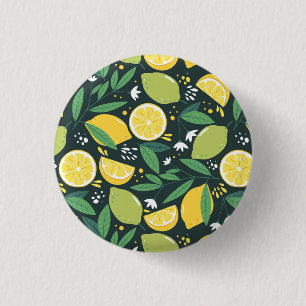 Lemon and Limes Fruit Pattern in Green and Yellow 1 Inch Round Button