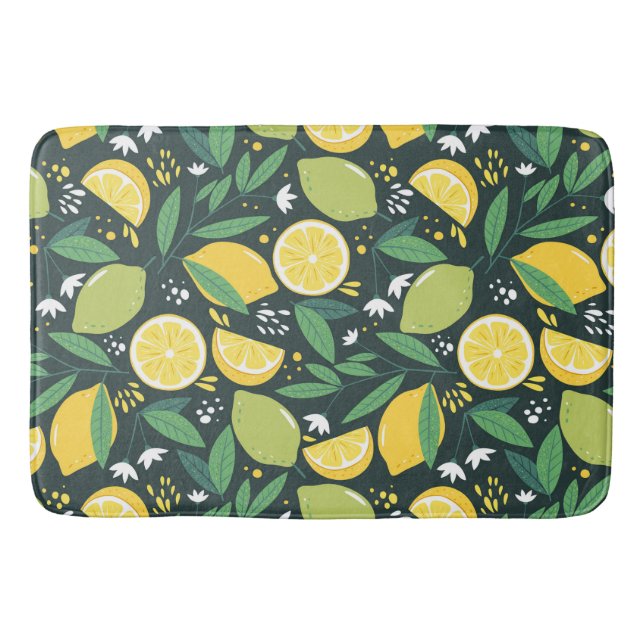 Lemon and Limes Fruit Pattern in Green and Yellow Bath Mat (Front)