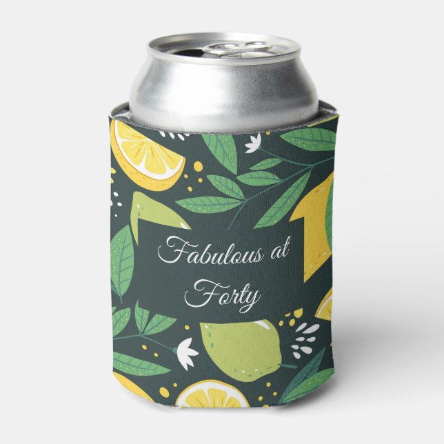 Lemon and Limes Fruit Pattern in Green and Yellow Can Cooler (Can Front)