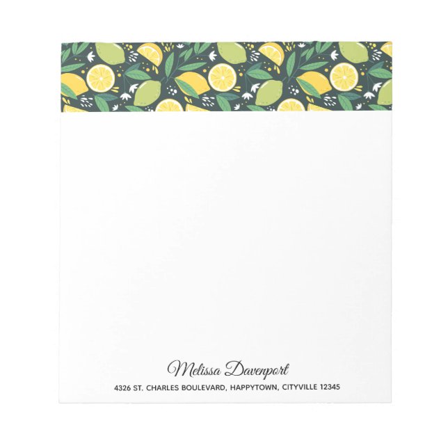 Lemon and Limes Fruit Pattern in Green and Yellow Notepad (Front)