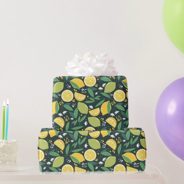 Lemon and Limes Fruit Pattern in Green and Yellow  Wrapping Paper (Party Gifts)