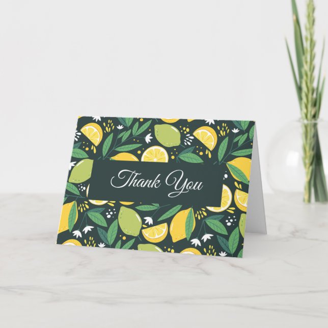 Lemon and Limes Fruit Pattern Thank You Card (Front)