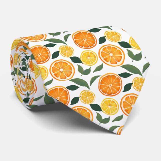 Lemon and Orange Citrus Pattern  Tie (Rolled)