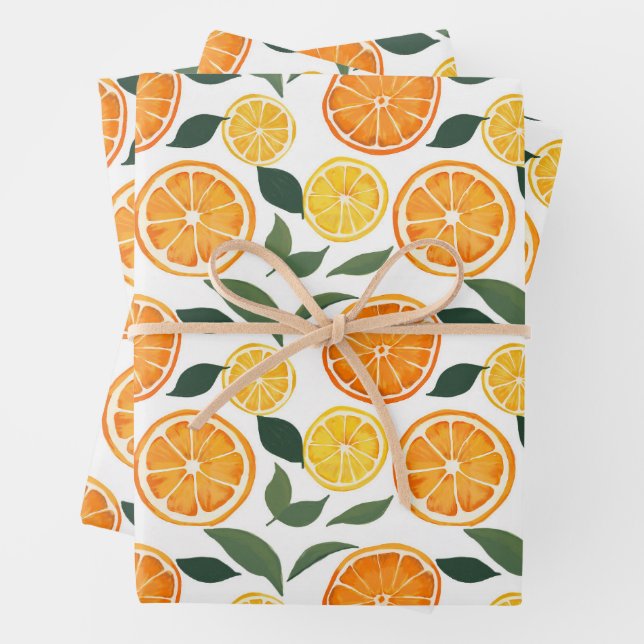 Lemon and Orange Citrus Pattern  Wrapping Paper Sheet (In situ)