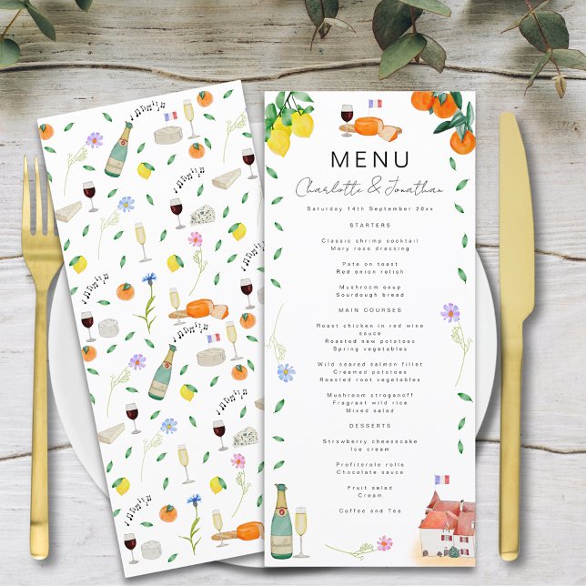 Lemon and Orange French Boho Citrus Wedding Menu (Lemon and orange french chateau citrus boho wedding menu watercolor )