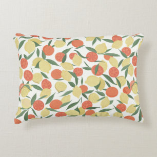 Lemon and orange fruits with leaves on white backg accent pillow