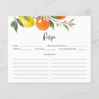 Lemon and Oranges Botanical Shower Recipe Card