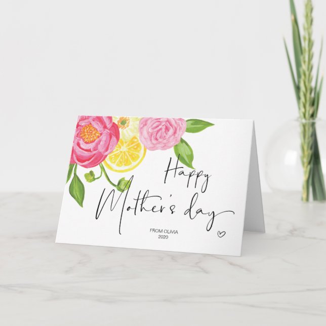 Lemon and Pink Florals Happy Mother's Day Gift Card (Front)