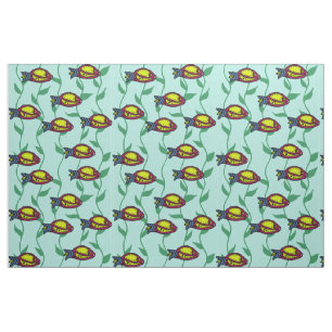 Lemon and Raspberry African Fish with Plants Fabric